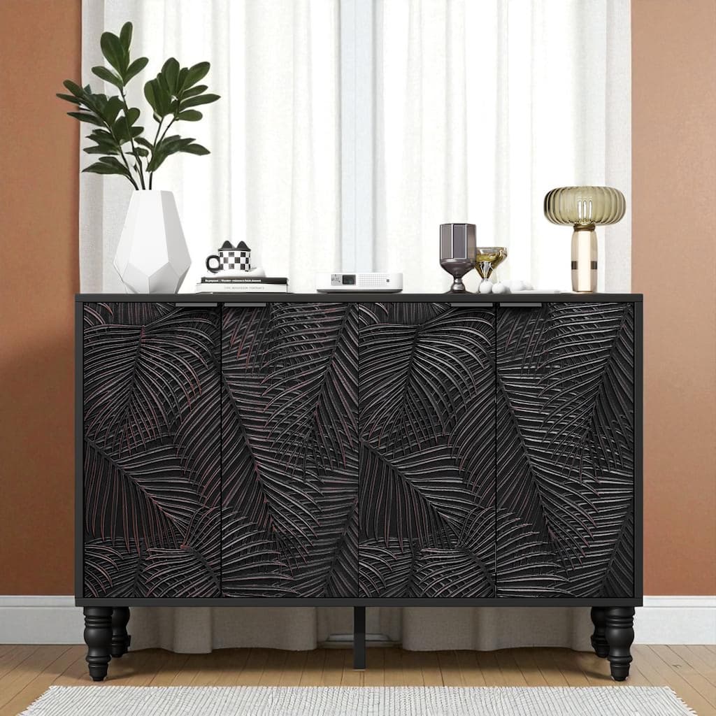 47.2" Modern TV Stand for TVs up to 43", Media Console with 2 Cabinets, Adjustable Shelves, Solid Wood Legs, Anti-Tip