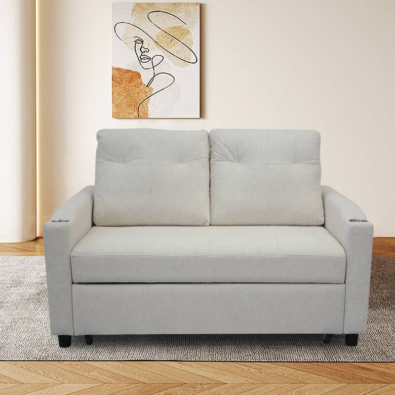 Versatile Foldable Sofa Bed in Beige, Fabric, 53x33x34 inches