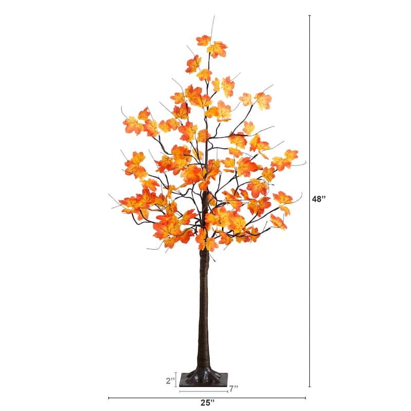 Pre-Lit Minimalist Autumn Maple Artificial Fall Tree - 4' - Warm White LED Lights