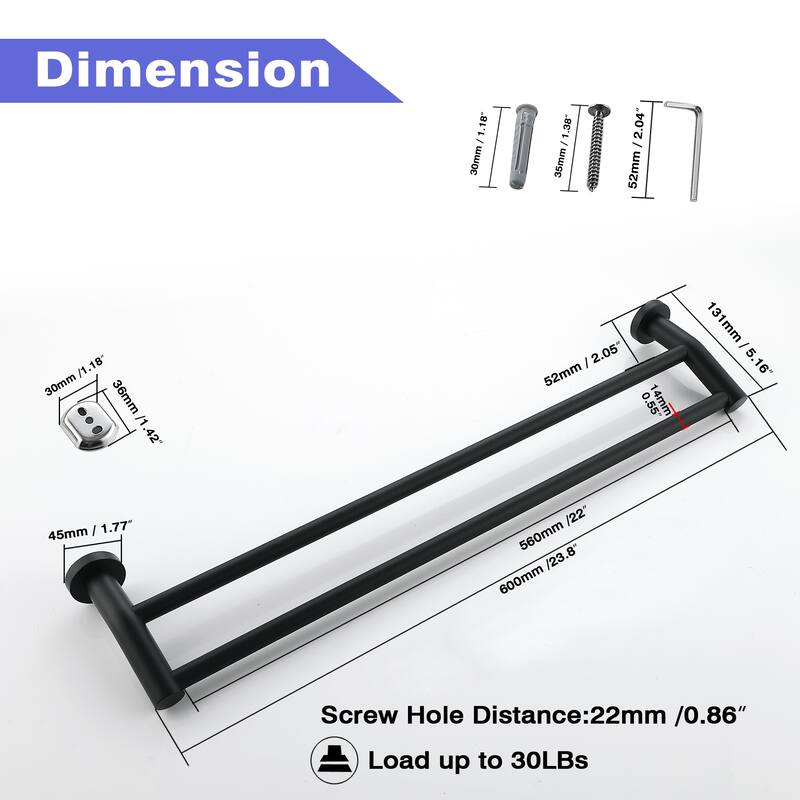 2-Pack Stainless Steel 24 in. Wall Mounted Double Towel Bar Towel Rack
