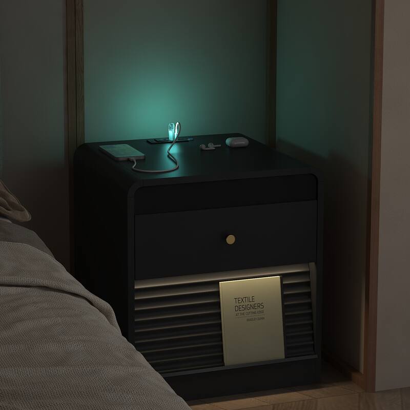 Nightstand with Charging Station, Smart Nightstand with Night Light,with Led Lights,Bedside Tables with Storage Cabinet