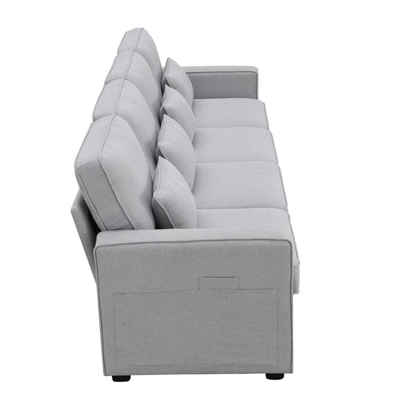 Modern Linen Fabric Sofa with Armrest Pockets