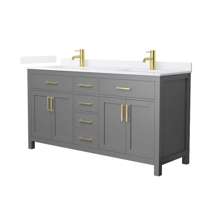 Wyndham Collection WCG2424-66D-QTZ-UNSMXX Beckett 66" Free Standing - Dark Gray / White Quartz Top / Brushed Gold