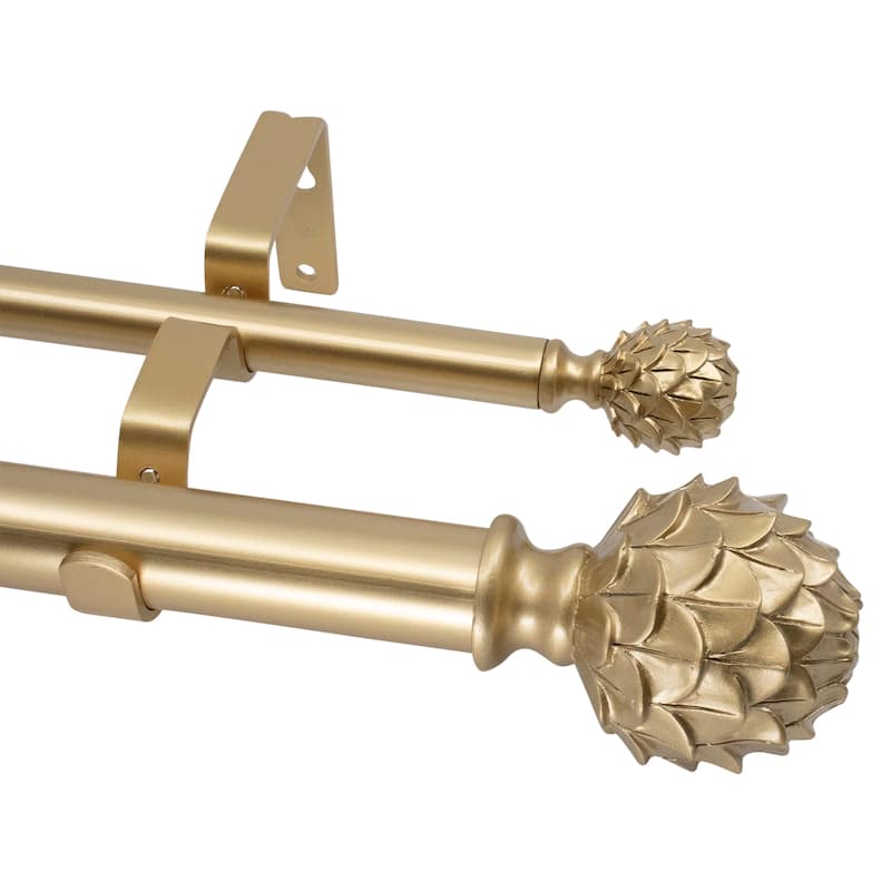 MERIVILLE 1-Inch Diameter Double Window Curtain Rod, Artichoke Finial - Gold - 84"-120"