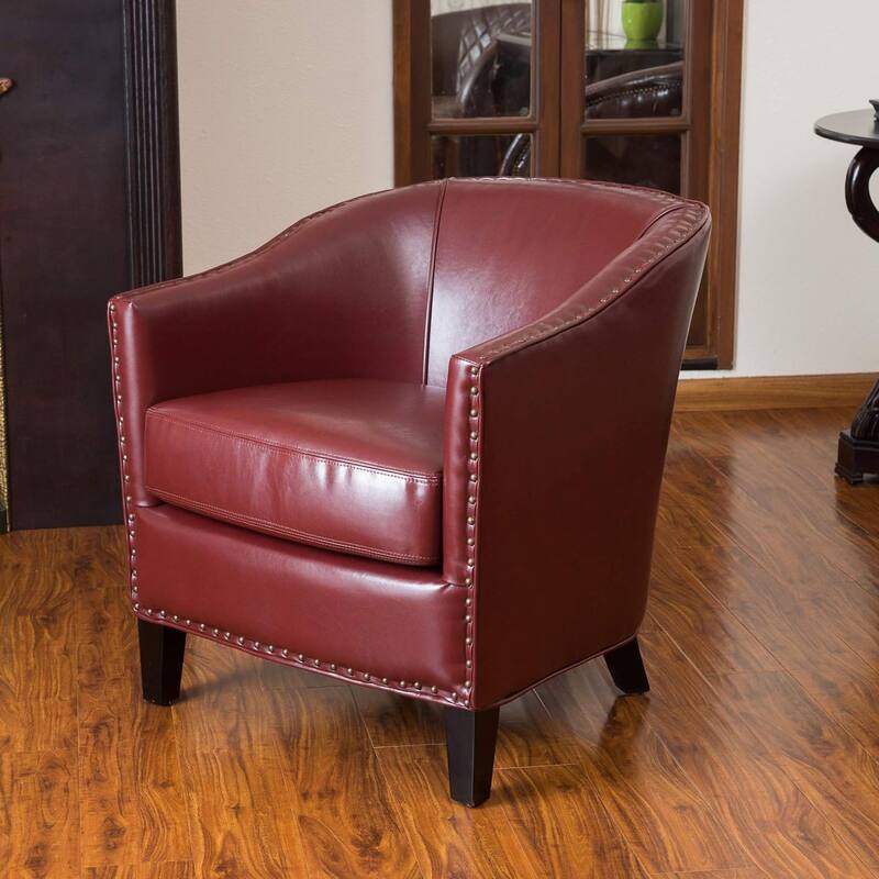 Roomfitters Faux Leather Club Chair with Nailhead Trim, Comfortable Cushioned Accent Armchair for Living Room Seating - Red