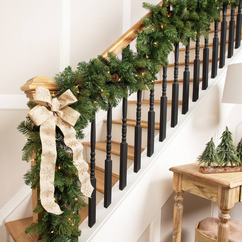 Pre-Lit Flocked Mixed Pine and Pine Cones Artificial Christmas Garland - 9' x 14" - Clear Lights