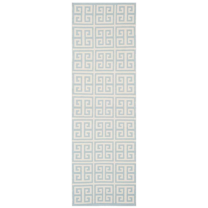 SAFAVIEH, Handmade Flatweave Montauk Belvoir Casual Cotton Rug - 2'3" x 9' Runner - Light Blue/Ivory