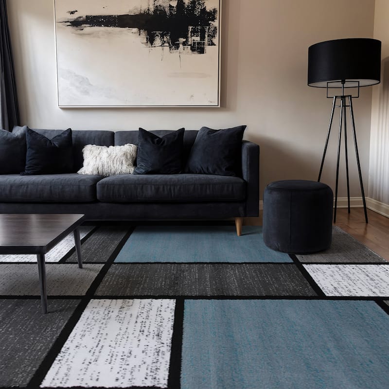 World Rug Gallery Contemporary Modern Boxed Color Block Area Rug - 12' x 15' - Light Blue