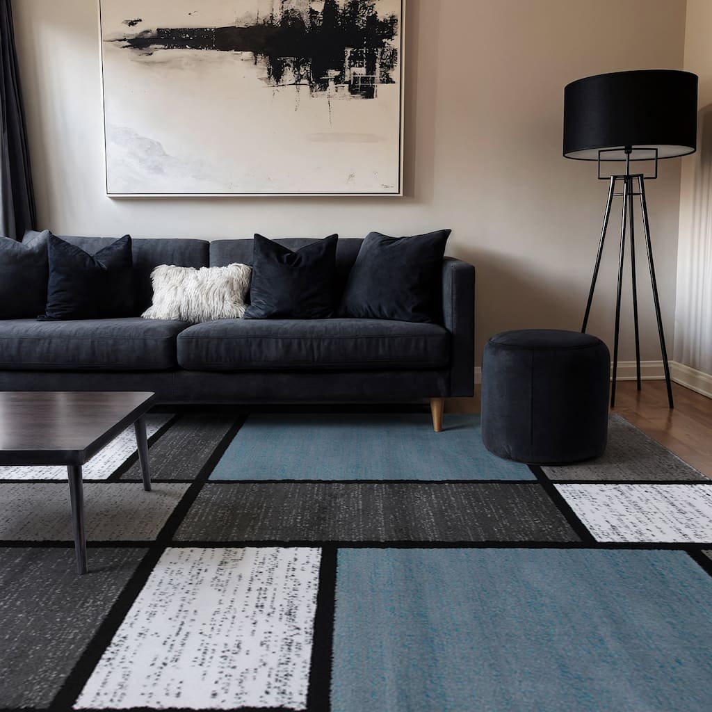 World Rug Gallery Contemporary Modern Boxed Color Block Area Rug