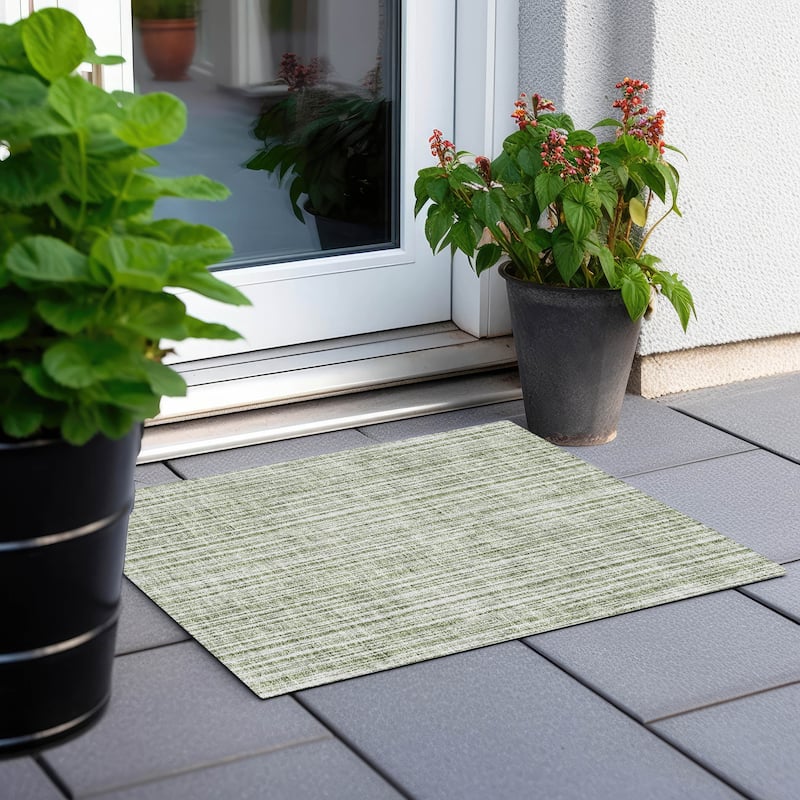 Machine Washable Indoor/ Outdoor Chantille Contemporary Stripes Rug - Green - 1'8" x 2'6"