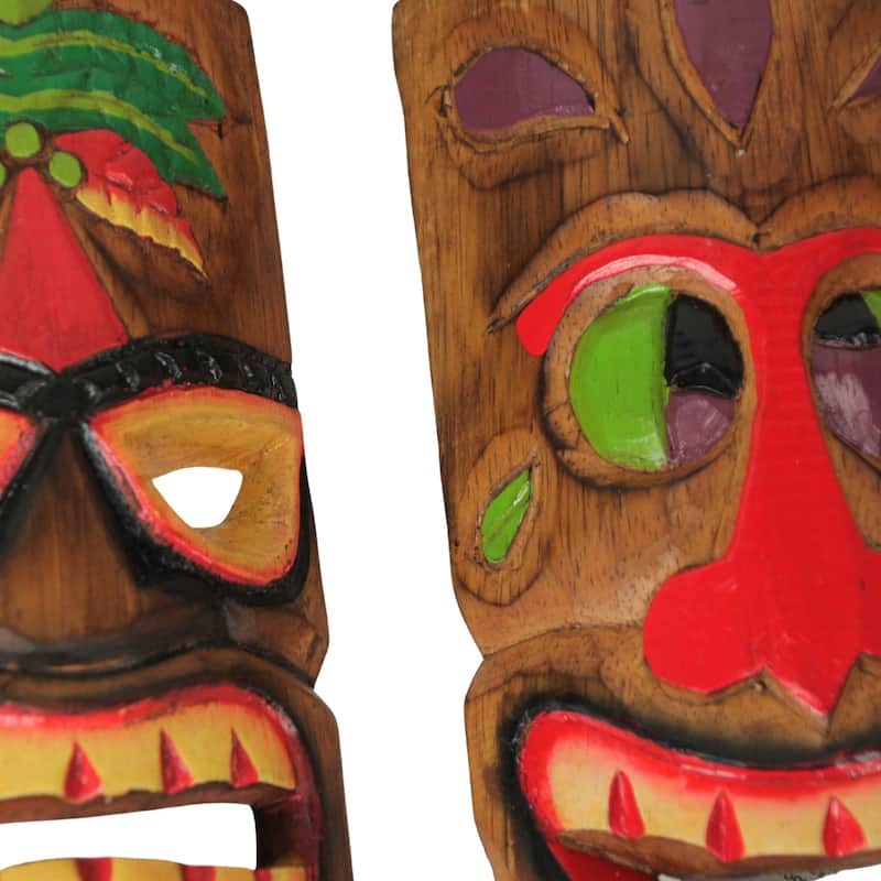Zeckos Hand Carved Island Style Wooden Tiki Masks 10 Inch (Set Of 10)