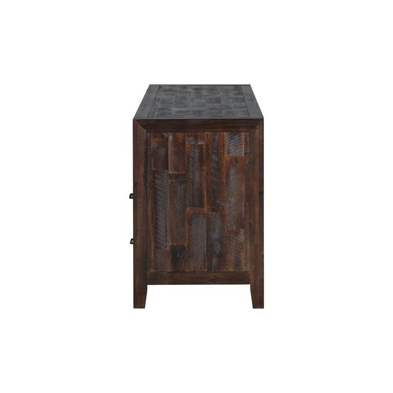 Vintage Wooden TV Stand for 65" TVs, Distressed Finish, 6 Drawers, 3 Shelves, Entertainment Center with Cable Hole