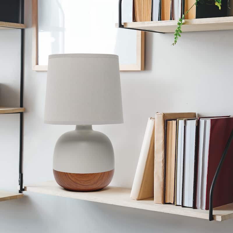 Simple Designs Petite Mid Century Table Lamp, Dark Wood and Light Gray - N/A
