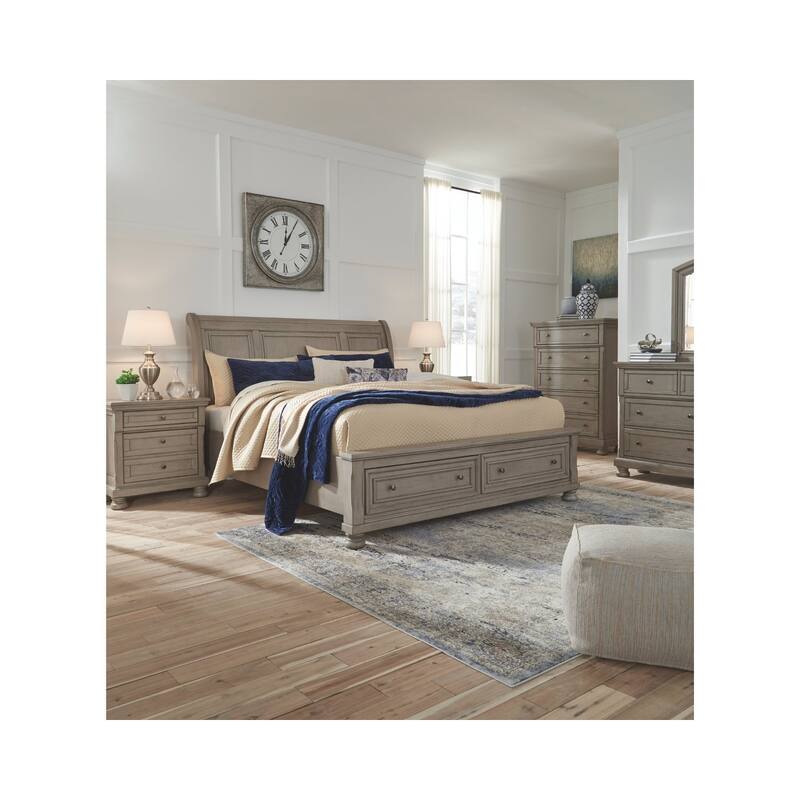 Lettner Light Gray Sleigh Bed with Storage