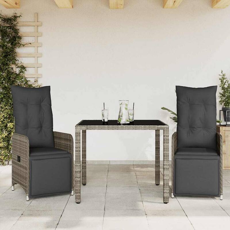 vidaXL Bistro Set Grey - 21.5 x 23.0 x 36.2 - Grey Glass Medium