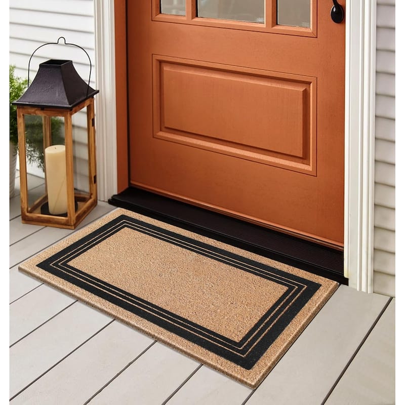 A1HC Classic Border Entrance Door Mats, Durable Large Outdoor Rug, Non-Slip, Flock Doormat Black/Beige