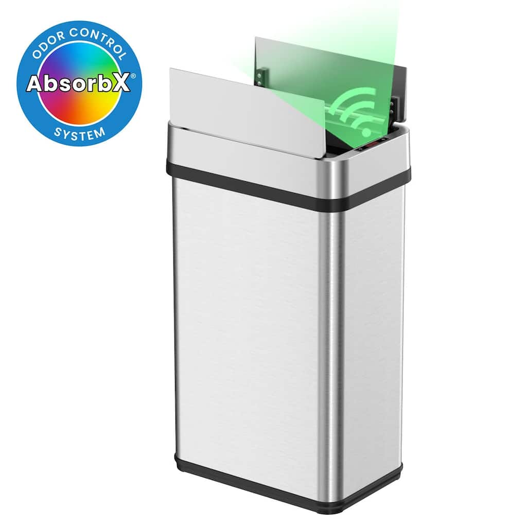 iTouchless 4 Gallon / 15 Liter Slim Stainless Steel Wings Lid Sensor Bathroom Trash Can with Odor Filter