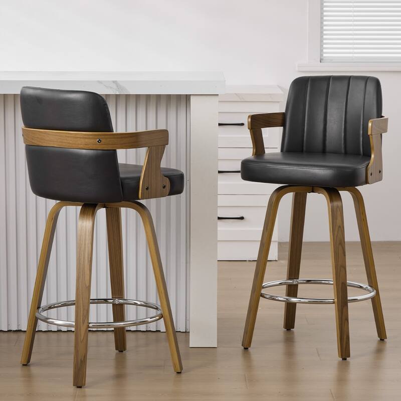Upholstered Wood Swivel Counter Height Barstool with Arms - 37.8"H x 18.7"W x 19.29"D