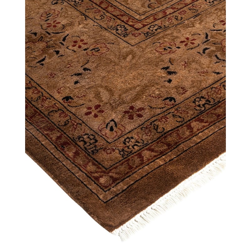Overton Hand Knotted Wool Vintage Inspired Modern Contemporary Overdyed Brown Area Rug - 8' 2" x 10' 2"