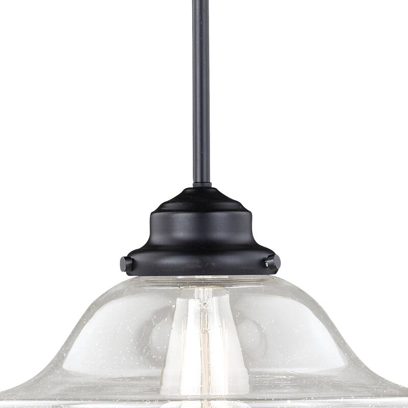 Vaxcel Huntley Bronze Farmhouse Clear Glass Schoolhouse Pendant Light - 12-in W x 14.75-in H x 12-in D