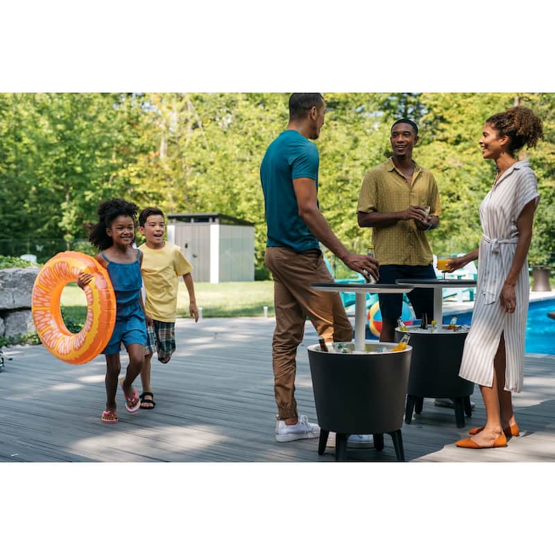 Keter Cool Bar Indoor Outdoor Patio Beverage Cooler and Bar Pop-Up Side Table