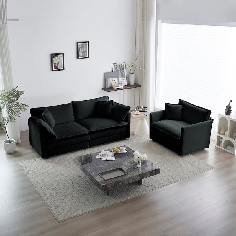 2 Seater Loveseat and Chair Set, 2 Piece Sofa and Chair Set for Living Room - Black