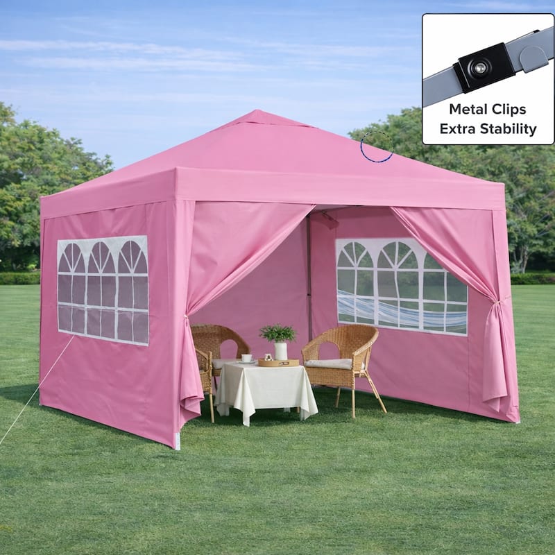 Outdoor 10x 10Ft Pop Up Gazebo Canopy Tent Removable Sidewall with Zipper, 2pcs Sidewall with Windows,with 4pcs Weight sand bag