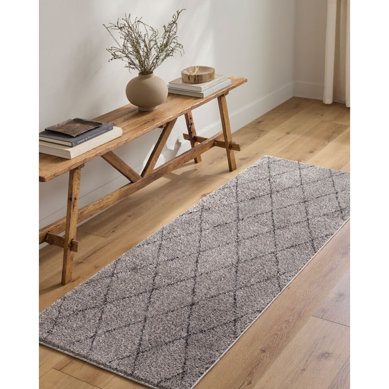 Livabliss Lykke Machine Washable Diamond Stripe Area Rug - Grey/Black - 8' 10" x 11' 9"