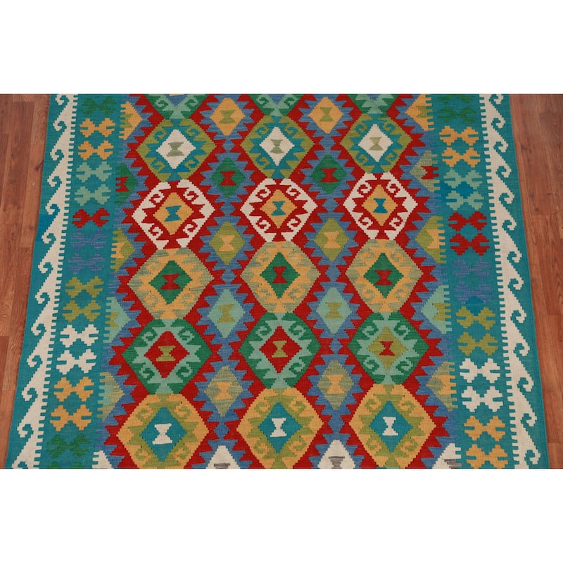 Hand Woven Oriental 100% Wool Carpet Southwestern All-Over Multi-Colored Kilim Area Rug - 8' 2'' X 5' 8''