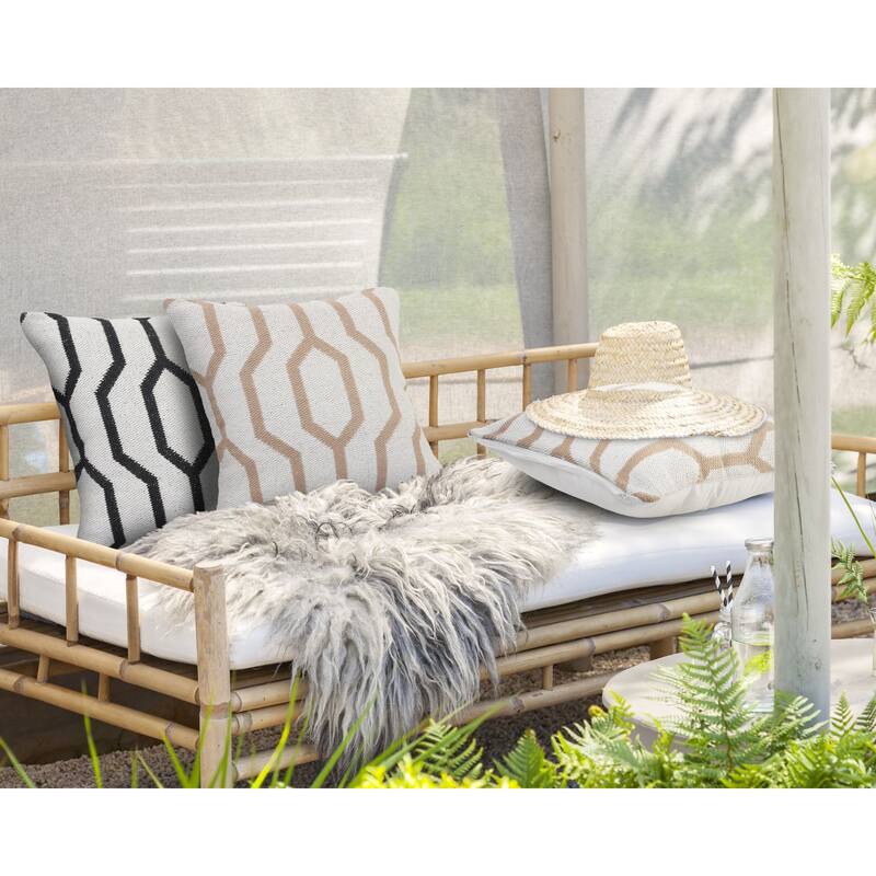 20" Tan and White Geometric Square Throw Pillow