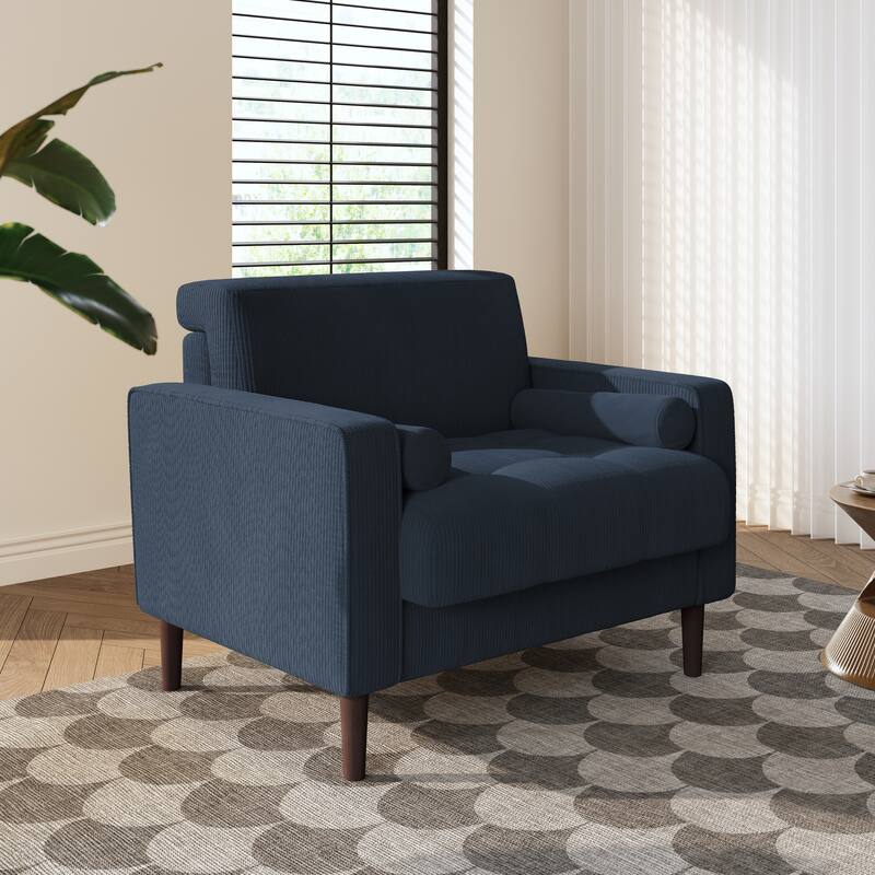 Modern Upholstered Corduroy Wide Armchair with Bolster Pillows