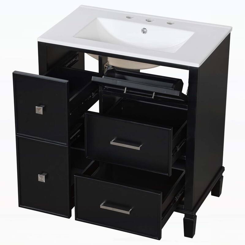 Freestanding Vanity Set with Drawers & One Flip Drawer