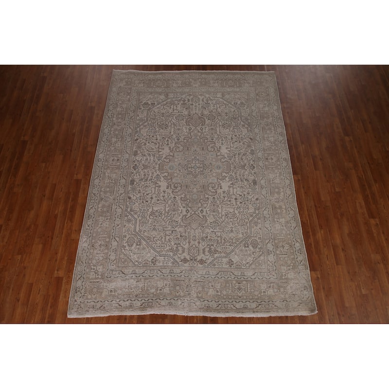 Distressed Tabriz Persian Vintage Area Rug Hand-knotted Wool Carpet - 6'10" x 9'6"