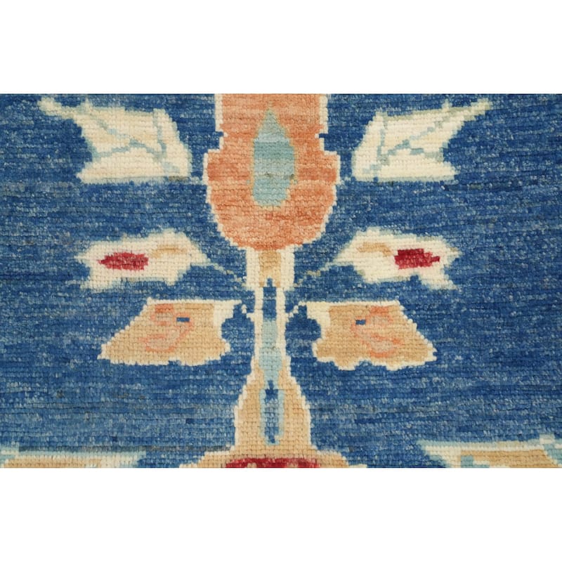 Hand Knotted Oriental 100% Wool Carpet Transitional Floral Navy Blue & Blues Oushak Area Rug - 10' 3'' X 8' 2''