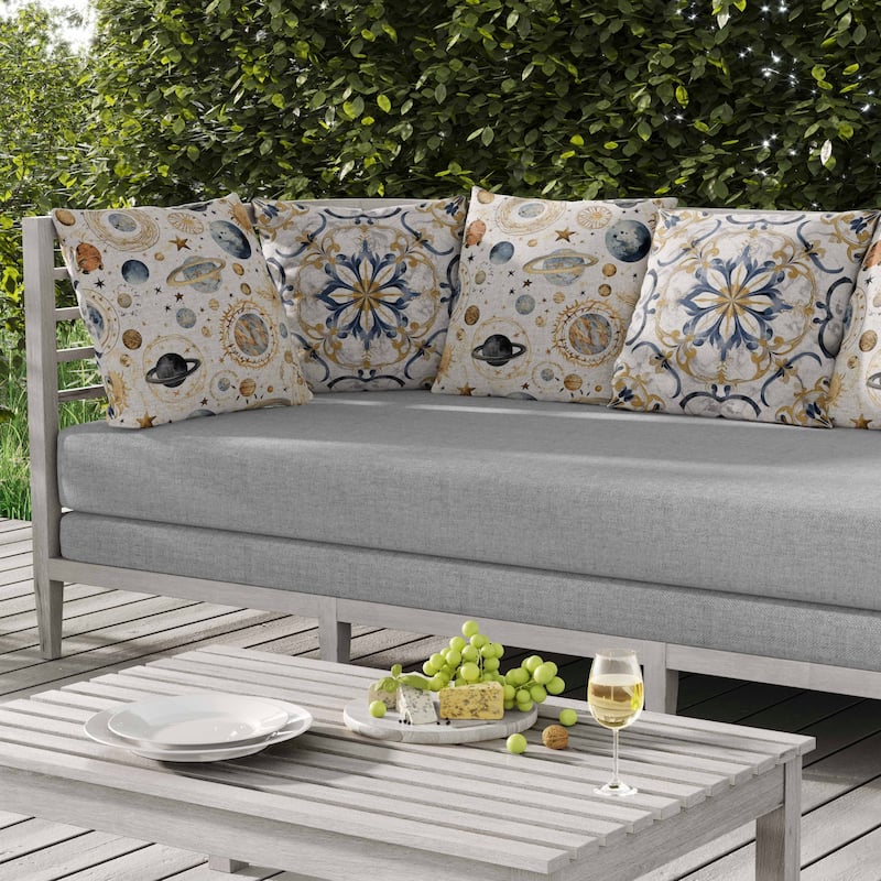 Space Fusion Indoor/Outdoor Reversible Throw Pillow White and Blue