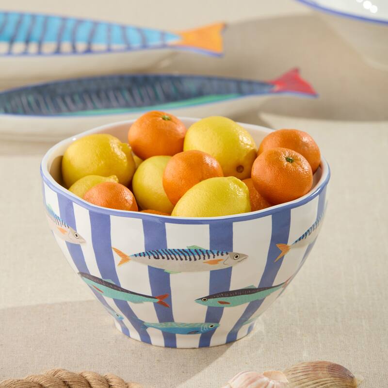 Certified International Something Fishy 96 oz. Deep Bowl, 9" x 5" - 9.00"L x 9.00"W x 5.00"H