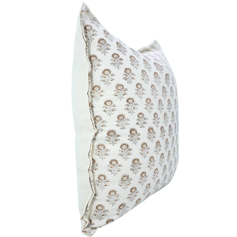 Fabdivine Handmade Block Print Cushion Cover Throw Home Décor Double Oxford Edges Pillow Case - Pillow Covers - Bagru Buti- Brown - 12" x 20"