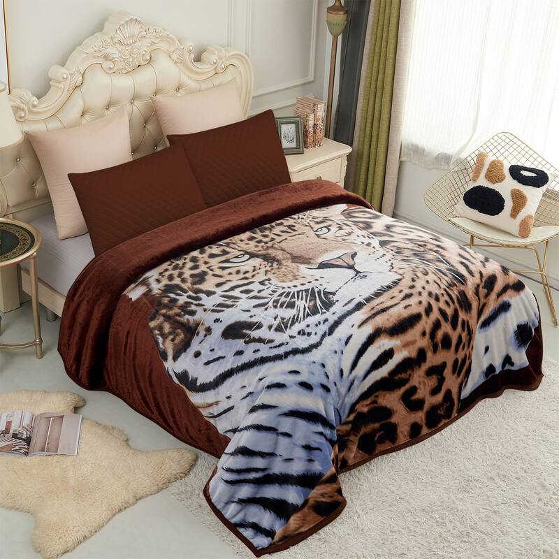 Raschel A&B Printed 2-ply Reversible Korean-style Plush Fleece Blanket - King - Tiger