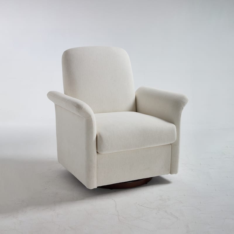 Linen Fabric Swivel Barrel Chair, Ergonomic Upholstered Single Sofa Chair, Lounge Armchair with Curved Back & Wood Base