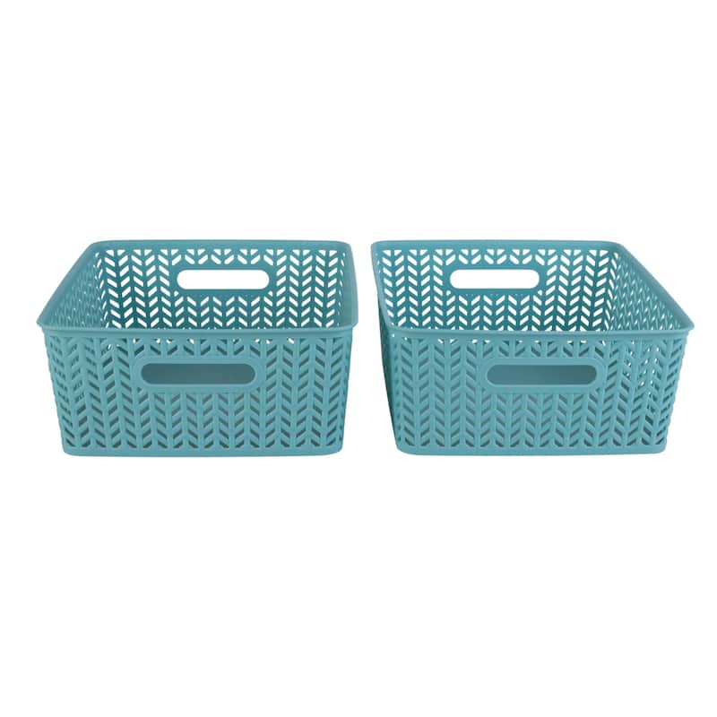 Simplify 2 Pack Medium Herringbone Storage Basket - 14"x11.5"x5.15" - Dusty Blue