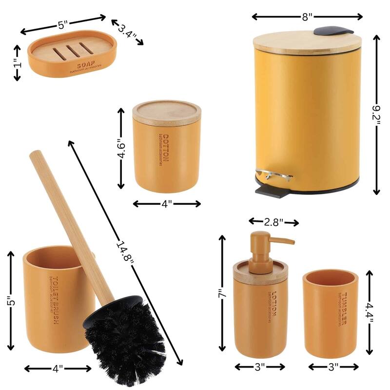 Bathroom Accessories with Natural Accents, Modern 6-piece Set