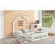 preview thumbnail 16 of 17, House-shaped Design Bed Full Size House Bed Rustic Country Floor Bed Wood Frame with Chimney, Fence Guardrail and Door
