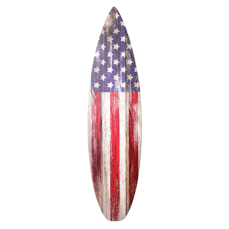 American Flag Wood Surfboard Plaque Wall Sign - 60"x15" - 60" x 15"