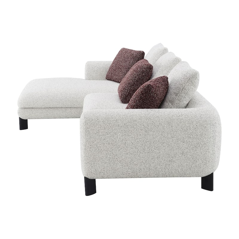 Tweed Upholstered Sectional Sofa with 3 Pillows in Beige and Maroon