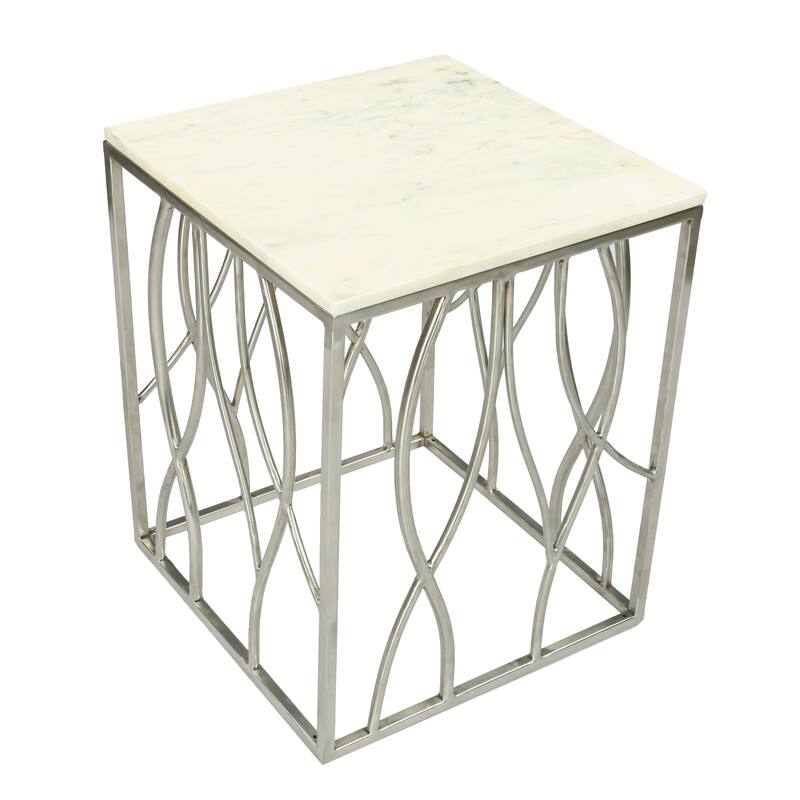 18" Modern Square End Table with Stainless Steel Base for Living Room and Bedroom