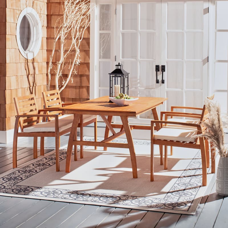 SAFAVIEH Outdoor Silviana 5-Piece Dining Set - 59Wx35Dx30H - Natural/Beige