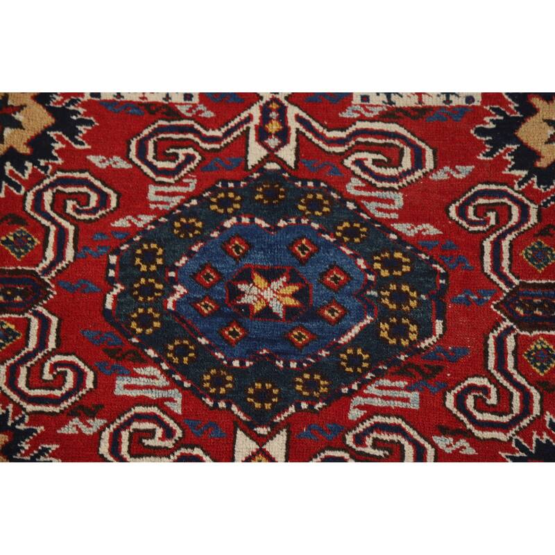 Hand Knotted Oriental 100% Wool Carpet Traditional Geometric Red Kazak Area Rug - 6' 3'' X 4' 5''