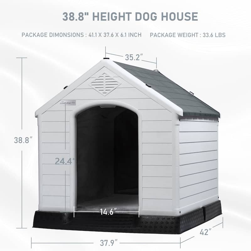 BOSSIN Insulated & Waterproof Dog House, Indoor/Outdoor Puppy Shelter with Elevated Floor & Liner for All Size Dogs