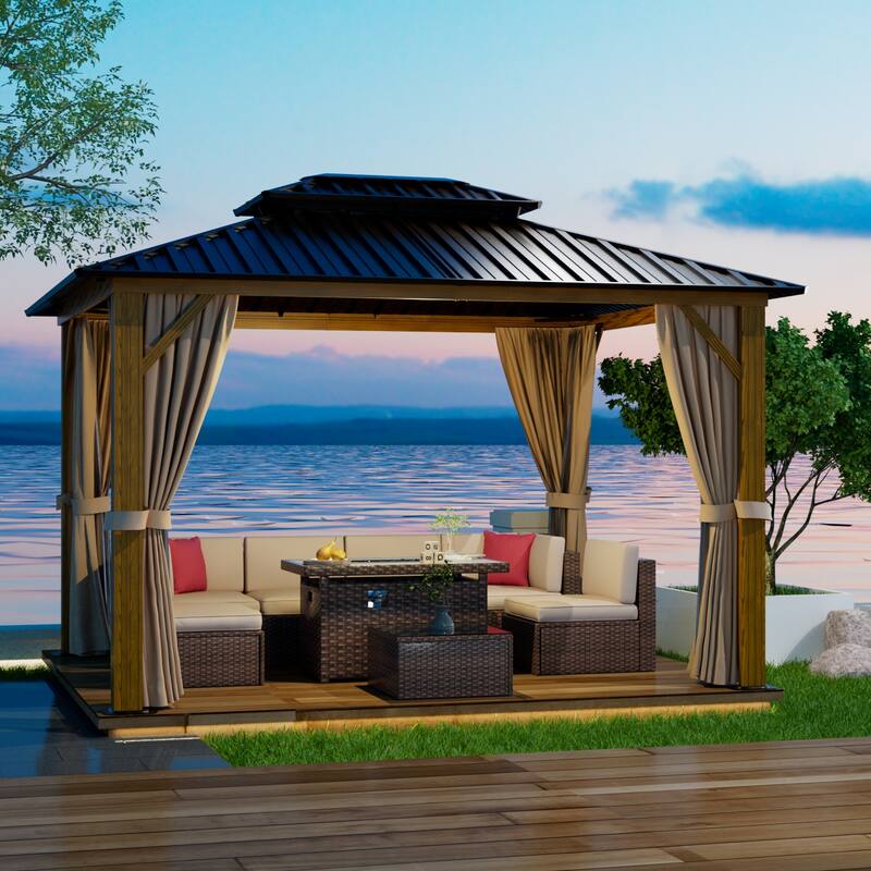 10'x12' Hardtop Gazebo, Aluminum Frame Canopy with Double Galvanized Steel Roof
