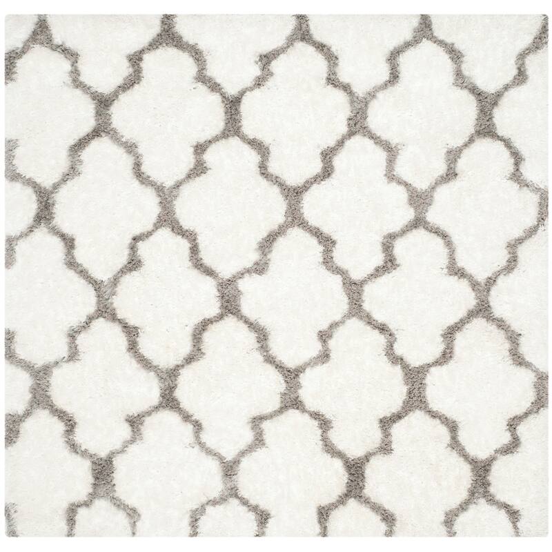 SAFAVIEH Handmade Barcelona Shag Kiyo Polyester Rug - 5' Square - Ivory/Silver
